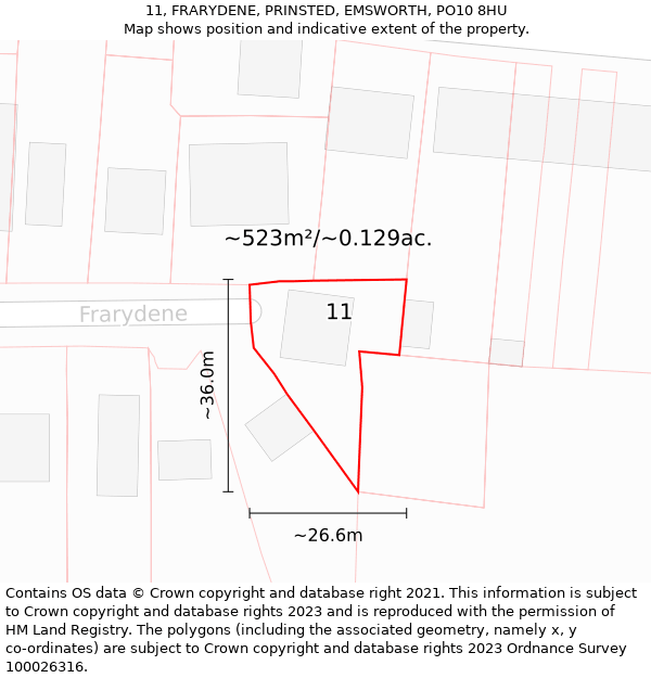 11, FRARYDENE, PRINSTED, EMSWORTH, PO10 8HU: Plot and title map