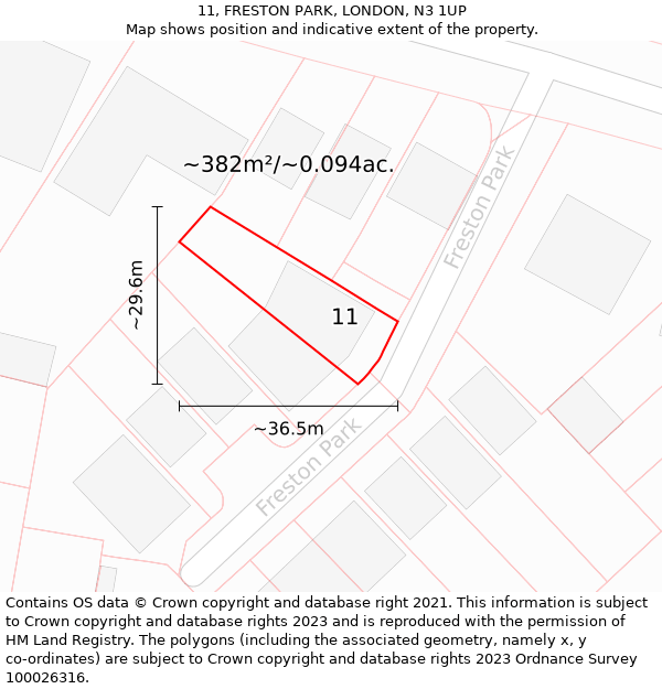 11, FRESTON PARK, LONDON, N3 1UP: Plot and title map