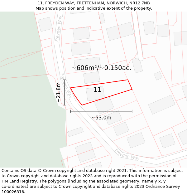 11, FREYDEN WAY, FRETTENHAM, NORWICH, NR12 7NB: Plot and title map