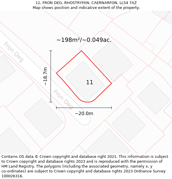 11, FRON DEG, RHOSTRYFAN, CAERNARFON, LL54 7AZ: Plot and title map