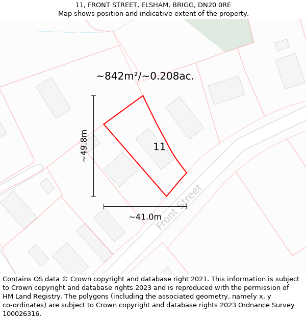 11, FRONT STREET, ELSHAM, BRIGG, DN20 0RE: Plot and title map