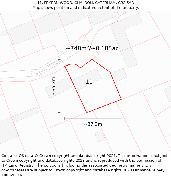 11, FRYERN WOOD, CHALDON, CATERHAM, CR3 5AR: Plot and title map