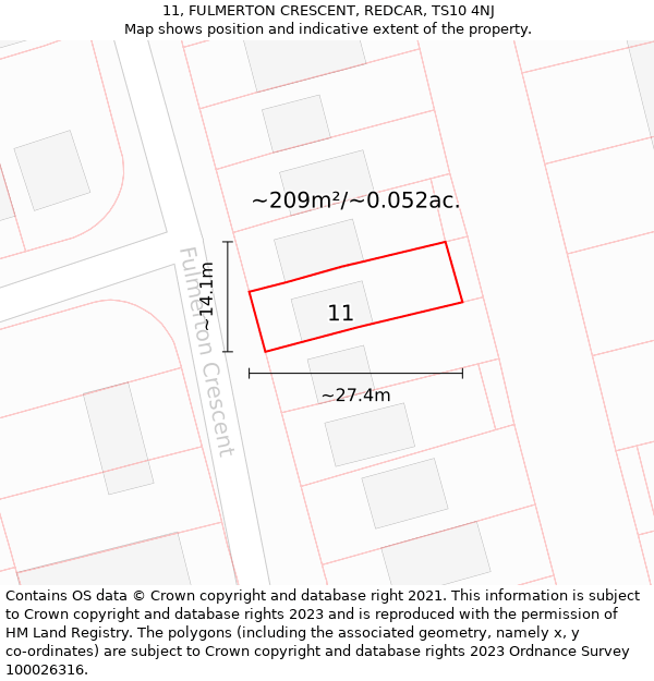 11, FULMERTON CRESCENT, REDCAR, TS10 4NJ: Plot and title map