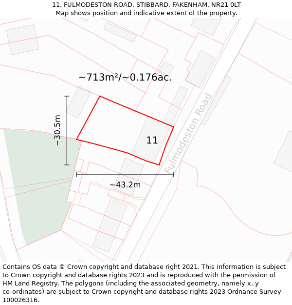 11, FULMODESTON ROAD, STIBBARD, FAKENHAM, NR21 0LT: Plot and title map