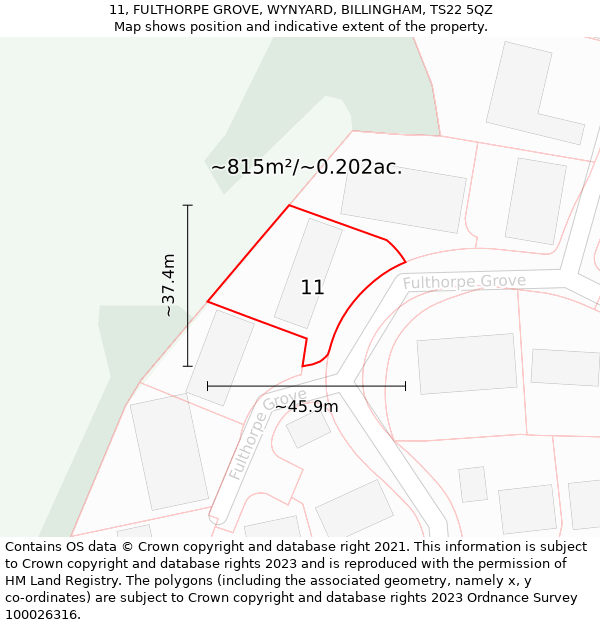 11, FULTHORPE GROVE, WYNYARD, BILLINGHAM, TS22 5QZ: Plot and title map