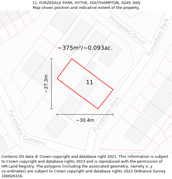 11, FURZEDALE PARK, HYTHE, SOUTHAMPTON, SO45 3HQ: Plot and title map