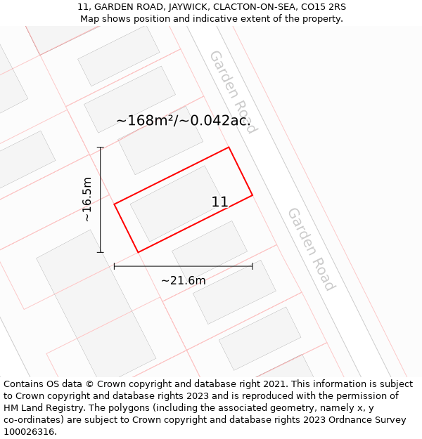 11, GARDEN ROAD, JAYWICK, CLACTON-ON-SEA, CO15 2RS: Plot and title map