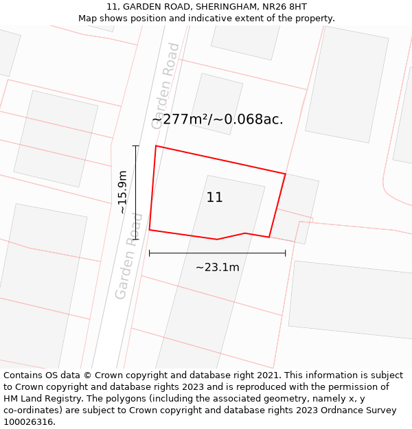 11, GARDEN ROAD, SHERINGHAM, NR26 8HT: Plot and title map