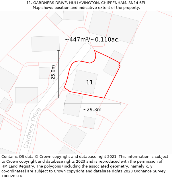 11, GARDNERS DRIVE, HULLAVINGTON, CHIPPENHAM, SN14 6EL: Plot and title map