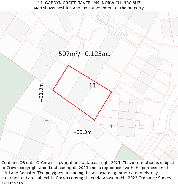 11, GARDYN CROFT, TAVERHAM, NORWICH, NR8 6UZ: Plot and title map