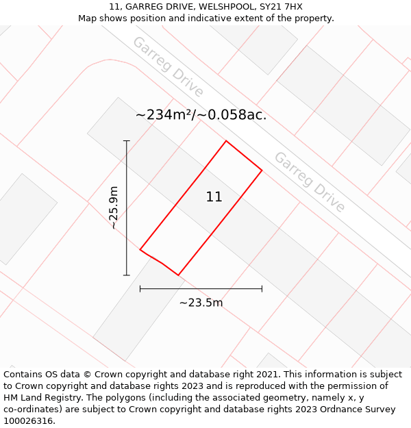 11, GARREG DRIVE, WELSHPOOL, SY21 7HX: Plot and title map