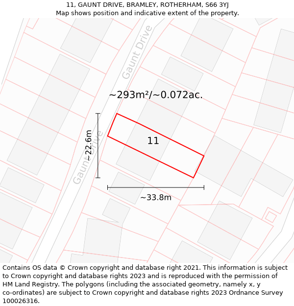 11, GAUNT DRIVE, BRAMLEY, ROTHERHAM, S66 3YJ: Plot and title map