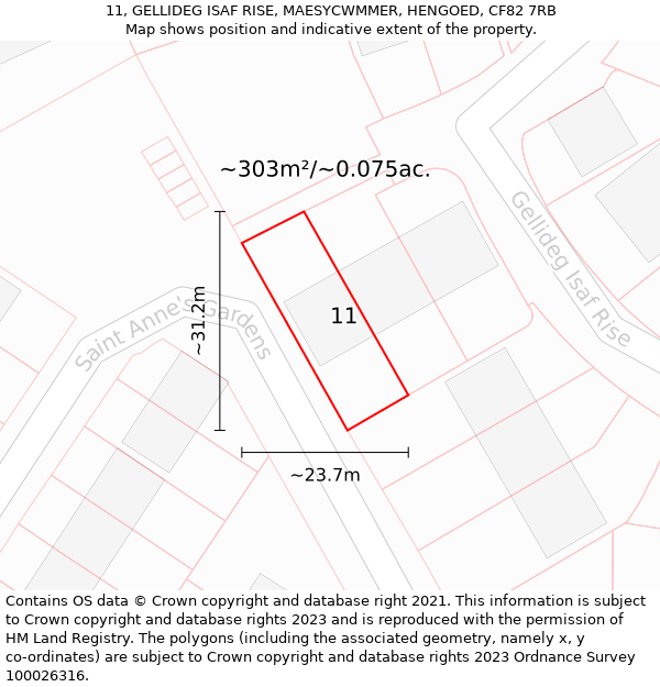 11, GELLIDEG ISAF RISE, MAESYCWMMER, HENGOED, CF82 7RB: Plot and title map