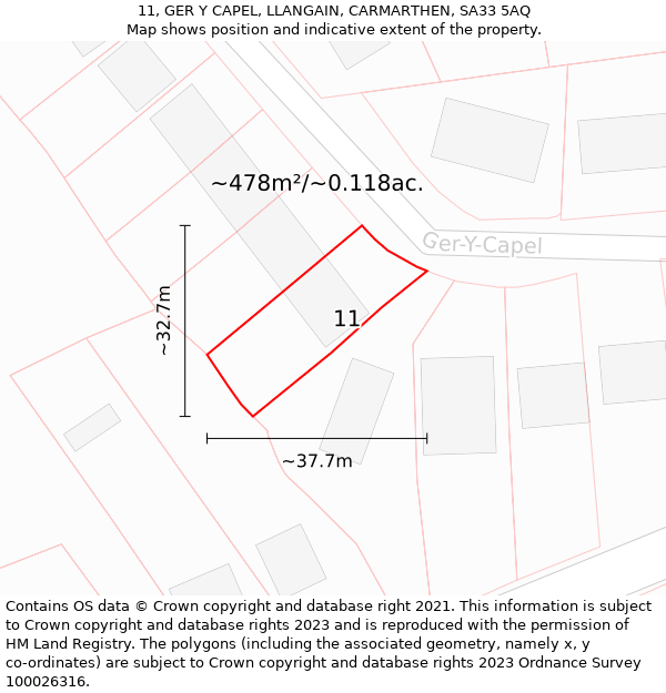 11, GER Y CAPEL, LLANGAIN, CARMARTHEN, SA33 5AQ: Plot and title map