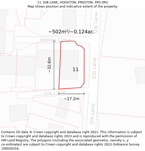 11, GIB LANE, HOGHTON, PRESTON, PR5 0RU: Plot and title map