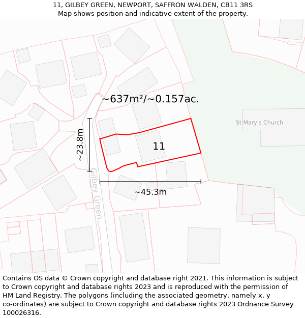 11, GILBEY GREEN, NEWPORT, SAFFRON WALDEN, CB11 3RS: Plot and title map