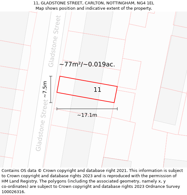 11, GLADSTONE STREET, CARLTON, NOTTINGHAM, NG4 1EL: Plot and title map