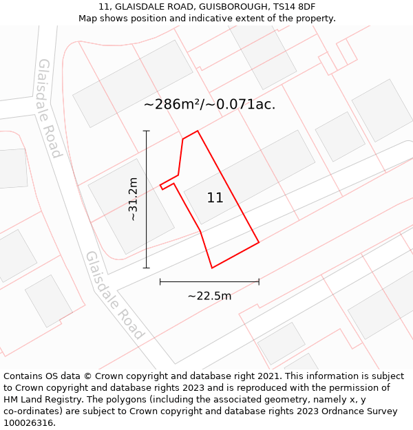 11, GLAISDALE ROAD, GUISBOROUGH, TS14 8DF: Plot and title map