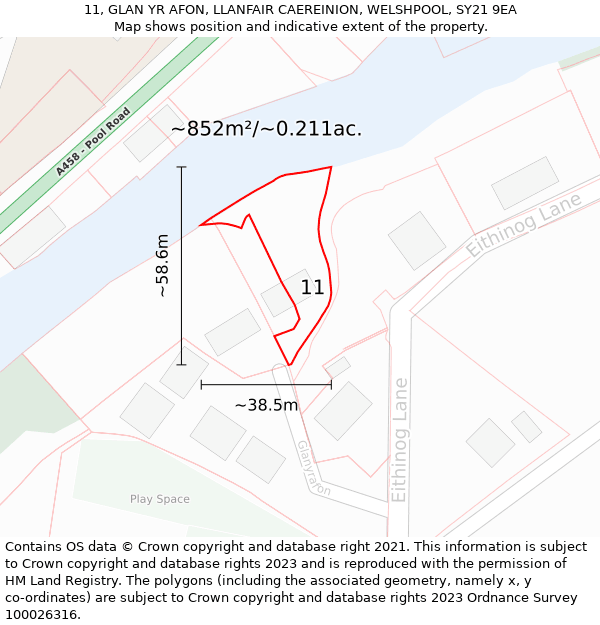 11, GLAN YR AFON, LLANFAIR CAEREINION, WELSHPOOL, SY21 9EA: Plot and title map