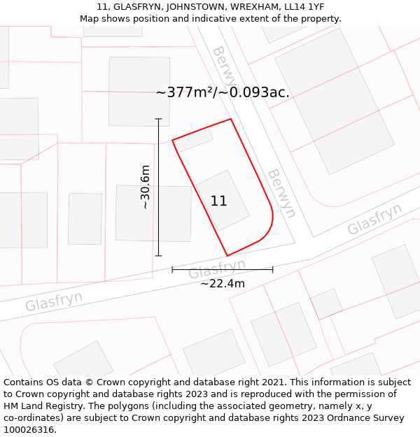 11, GLASFRYN, JOHNSTOWN, WREXHAM, LL14 1YF: Plot and title map