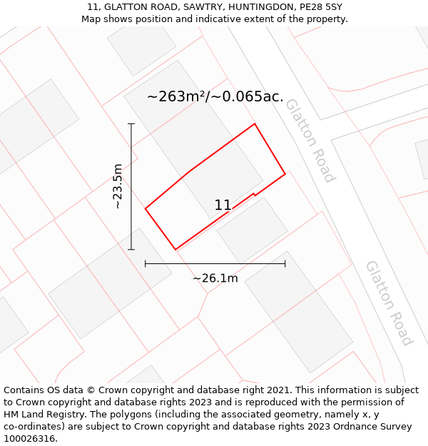 11, GLATTON ROAD, SAWTRY, HUNTINGDON, PE28 5SY: Plot and title map