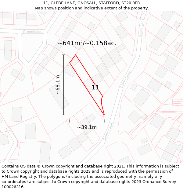 11, GLEBE LANE, GNOSALL, STAFFORD, ST20 0ER: Plot and title map