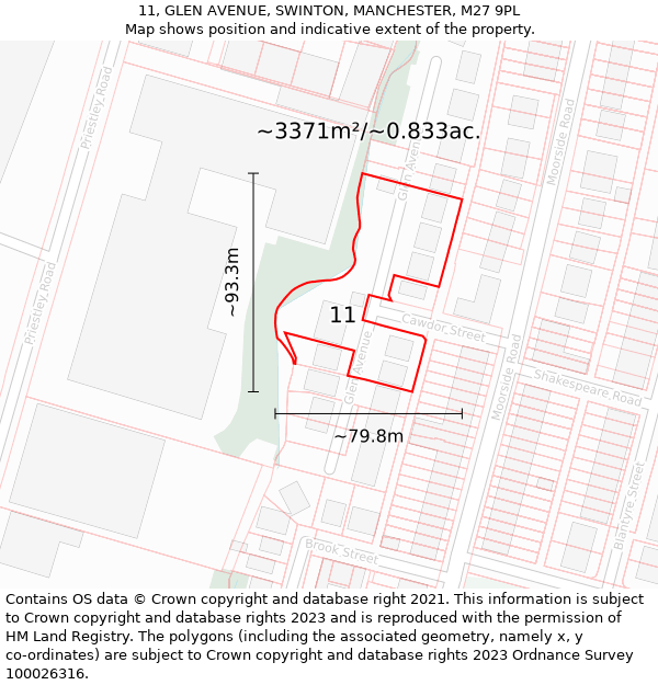 11, GLEN AVENUE, SWINTON, MANCHESTER, M27 9PL: Plot and title map