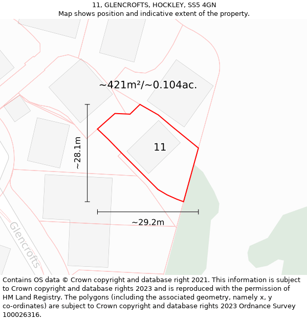 11, GLENCROFTS, HOCKLEY, SS5 4GN: Plot and title map