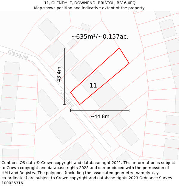 11, GLENDALE, DOWNEND, BRISTOL, BS16 6EQ: Plot and title map