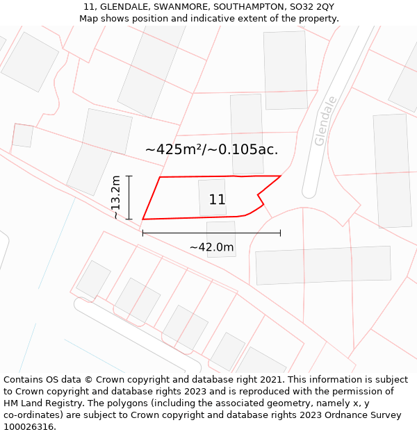 11, GLENDALE, SWANMORE, SOUTHAMPTON, SO32 2QY: Plot and title map