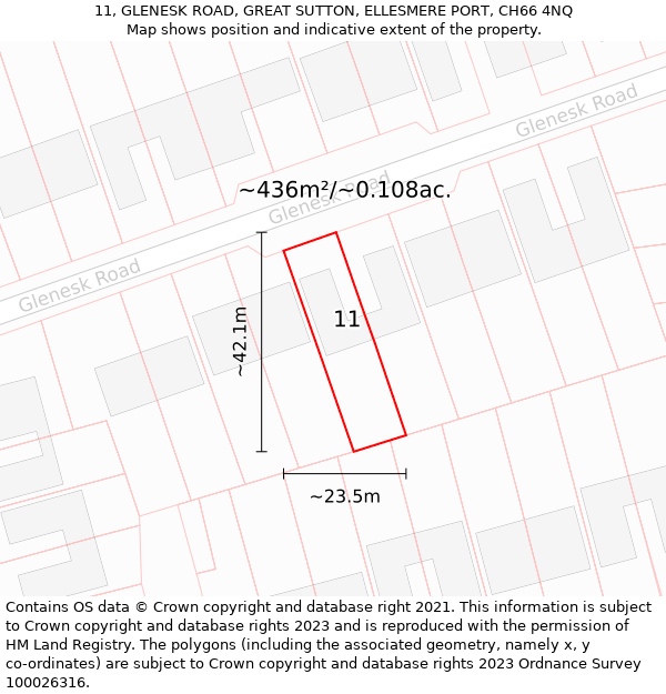 11, GLENESK ROAD, GREAT SUTTON, ELLESMERE PORT, CH66 4NQ: Plot and title map