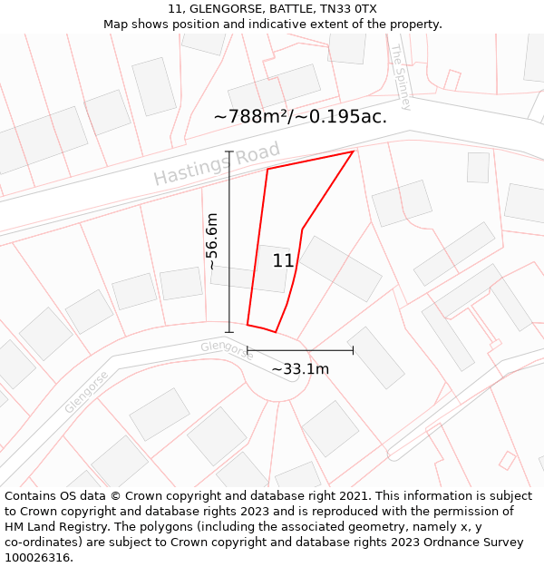 11, GLENGORSE, BATTLE, TN33 0TX: Plot and title map