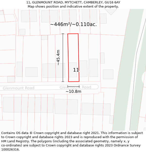 11, GLENMOUNT ROAD, MYTCHETT, CAMBERLEY, GU16 6AY: Plot and title map