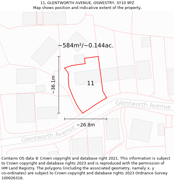 11, GLENTWORTH AVENUE, OSWESTRY, SY10 9PZ: Plot and title map