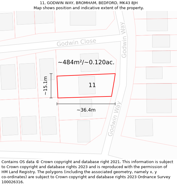 11, GODWIN WAY, BROMHAM, BEDFORD, MK43 8JH: Plot and title map