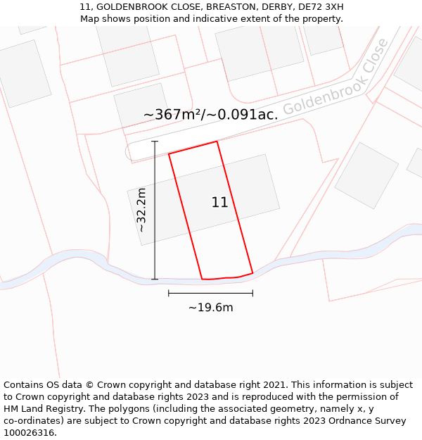 11, GOLDENBROOK CLOSE, BREASTON, DERBY, DE72 3XH: Plot and title map