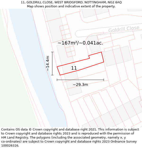 11, GOLDRILL CLOSE, WEST BRIDGFORD, NOTTINGHAM, NG2 6AQ: Plot and title map