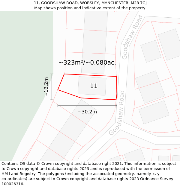 11, GOODSHAW ROAD, WORSLEY, MANCHESTER, M28 7GJ: Plot and title map