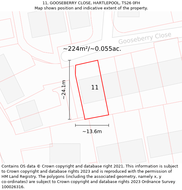 11, GOOSEBERRY CLOSE, HARTLEPOOL, TS26 0FH: Plot and title map