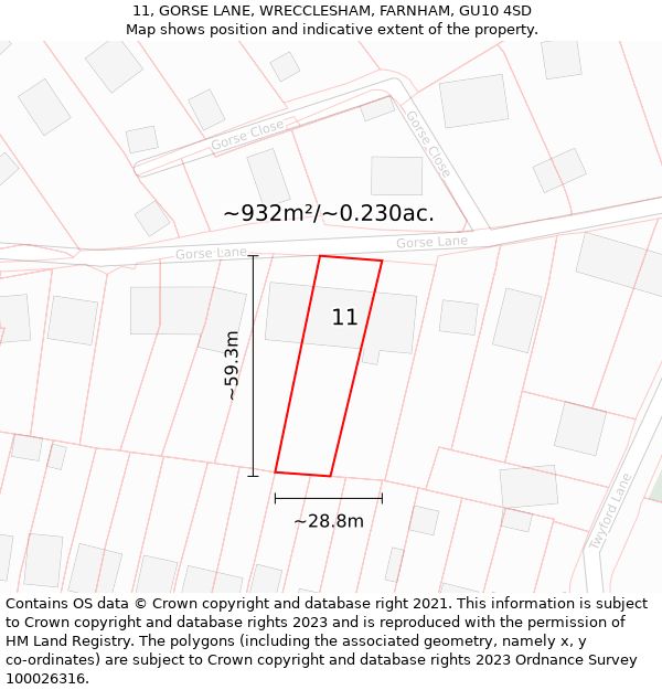 11, GORSE LANE, WRECCLESHAM, FARNHAM, GU10 4SD: Plot and title map