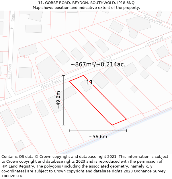 11, GORSE ROAD, REYDON, SOUTHWOLD, IP18 6NQ: Plot and title map