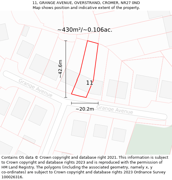 11, GRANGE AVENUE, OVERSTRAND, CROMER, NR27 0ND: Plot and title map