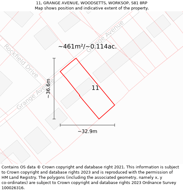 11, GRANGE AVENUE, WOODSETTS, WORKSOP, S81 8RP: Plot and title map