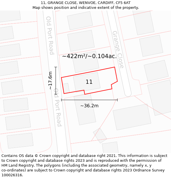 11, GRANGE CLOSE, WENVOE, CARDIFF, CF5 6AT: Plot and title map