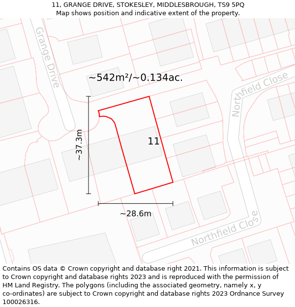11, GRANGE DRIVE, STOKESLEY, MIDDLESBROUGH, TS9 5PQ: Plot and title map