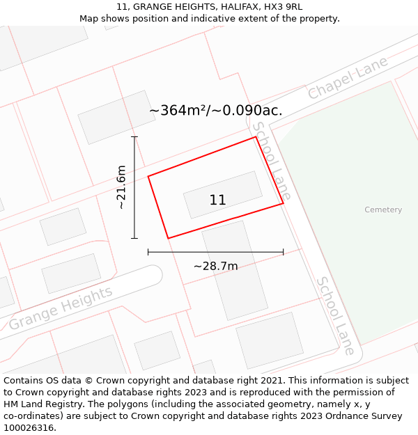 11, GRANGE HEIGHTS, HALIFAX, HX3 9RL: Plot and title map