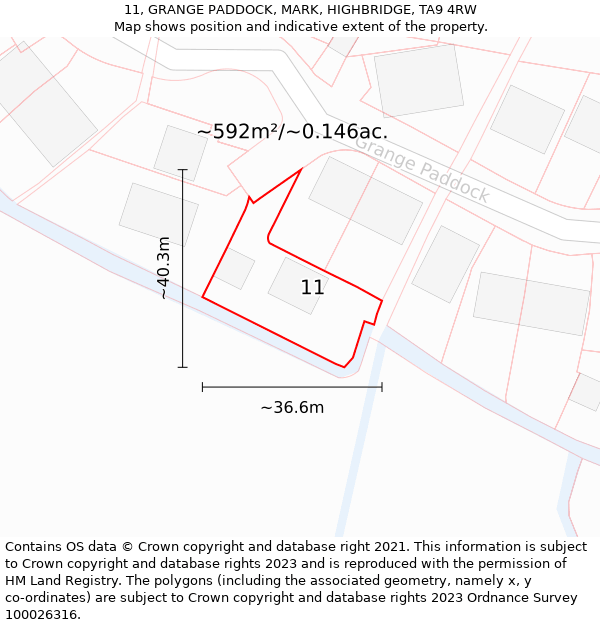11, GRANGE PADDOCK, MARK, HIGHBRIDGE, TA9 4RW: Plot and title map