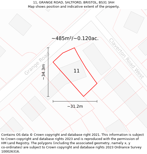 11, GRANGE ROAD, SALTFORD, BRISTOL, BS31 3AH: Plot and title map