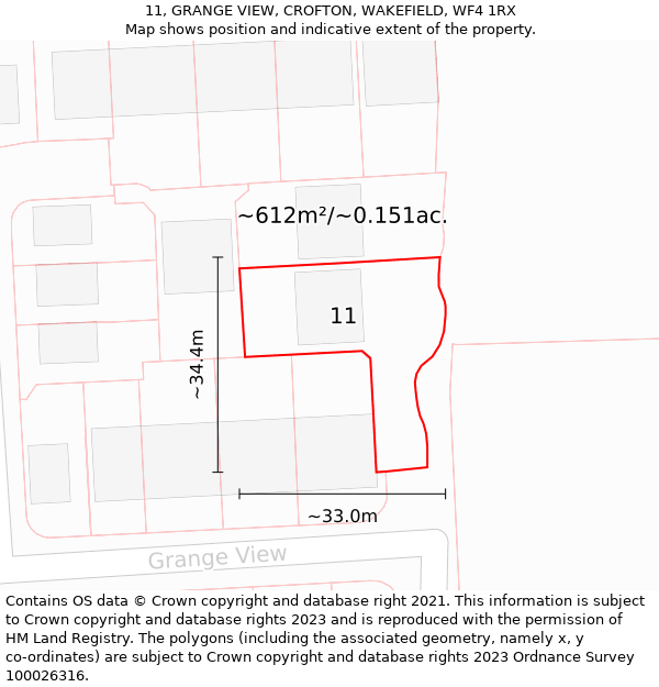 11, GRANGE VIEW, CROFTON, WAKEFIELD, WF4 1RX: Plot and title map