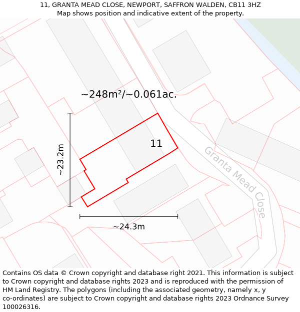 11, GRANTA MEAD CLOSE, NEWPORT, SAFFRON WALDEN, CB11 3HZ: Plot and title map